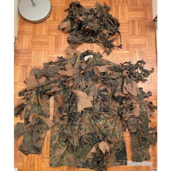 ghillie suit , tenue de camouflage 3D, veste et chapeau