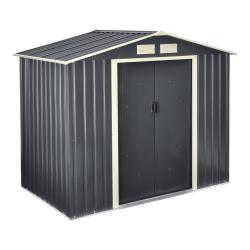 Abri de jardin 213 x 127 x 185 cm toit &agrave; pignon t&ocirc;les en acier galvanis&eacute;es gris fonc&eacute; 03_0007172