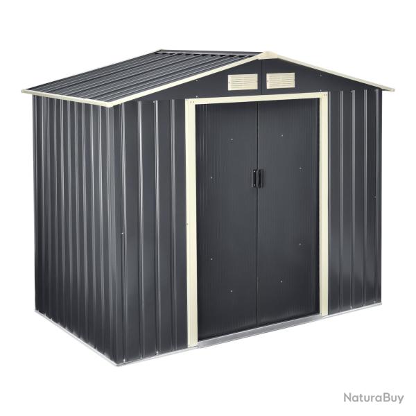 Abri de jardin 213 x 127 x 185 cm toit � pignon t�les en acier galvanis�es gris fonc� 03_0007172