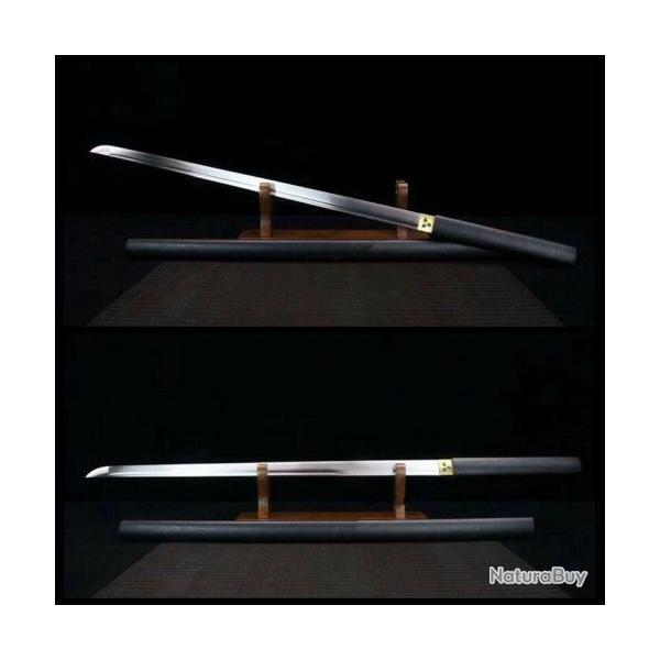Katana Ninjato en acier T10, Sabre shirasaya noir avec Bo-Hi (rainure de sang)