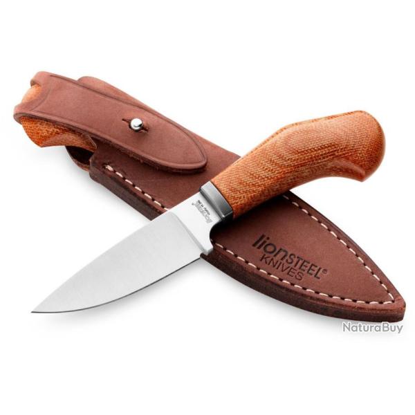 Couteau LionSteel Willy Natural Canvas Lame Acier M390 Manche Micarta Etui Cuir Italy LSTWL1CVN