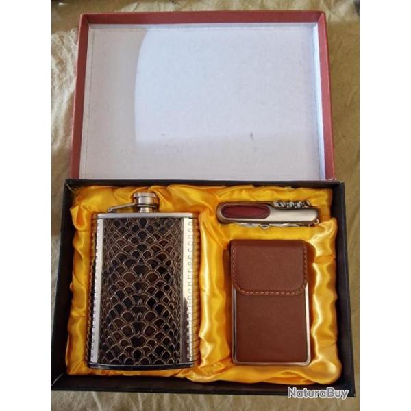 IDEE CADEAU - Coffret flasque + �tui � cigarettes + canif - HILMAR SUPER DESTOCK !!!