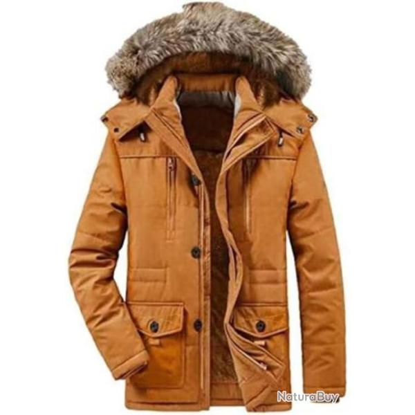 Parka noir avec capuche fourrure pour homme - Veste chaude S � XXXL - Orange