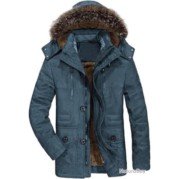 Parka noir avec capuche fourrure pour homme - Veste chaude S � XXXL - Bleu marine