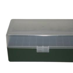BOITE DE RANGEMENT VERTE COUVERCLE TRANSPARENT 50 MUNITIONS CAL223