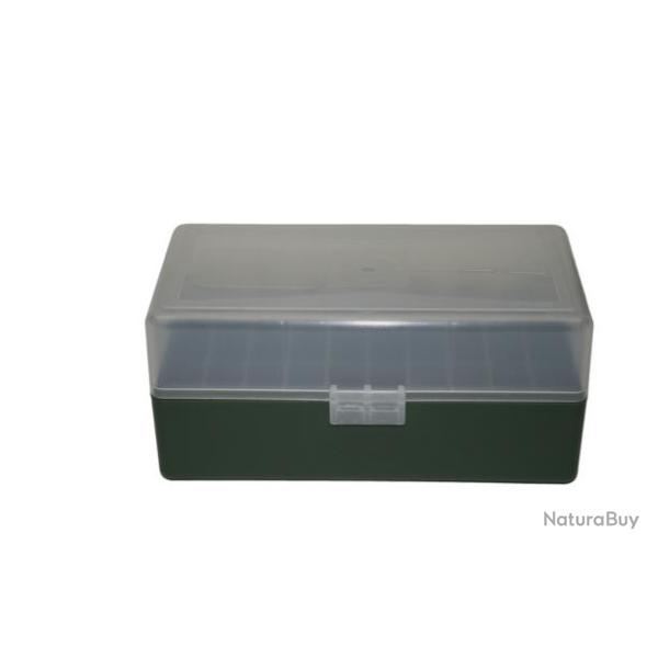 BOITE DE RANGEMENT VERTE COUVERCLE TRANSPARENT 50 MUNITIONS CAL223