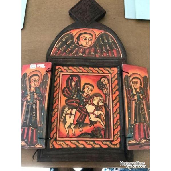 Ic�ne copte sur bois sculpt� Afrique  - XIX�