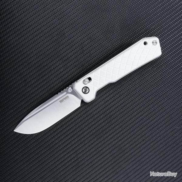 Couteau SRM 7228B Rubik Large Ambi Lock Lame 14C28N Manche White G10 Clip SRM7228BGT