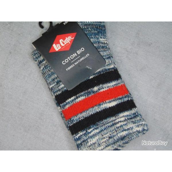 CHAUSSETTES COTON BIO LEE COOPER NOIRE ET ROUGE
