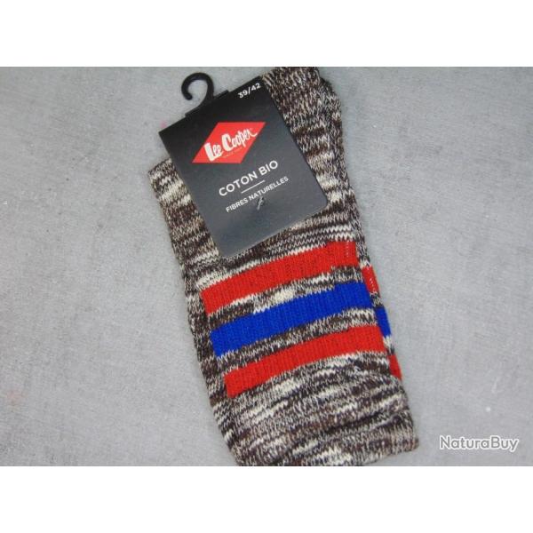 CHAUSSETTES COTON BIO LEE COOPER BLEUE  ET ROUGE