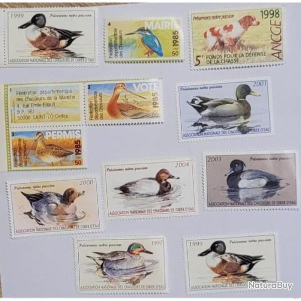 Lot Timbres Chasse,gibier d'eau ,f�d�ration des chasseurs