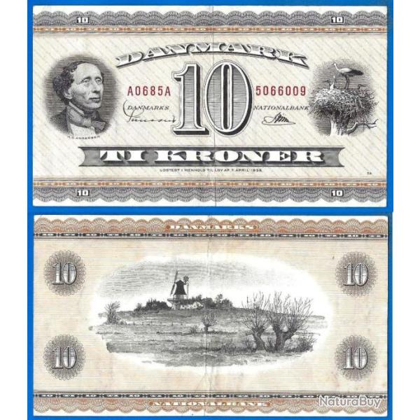Danemark 10 Couronnes 1967 Loi de 1936 Kronor Kroner Billet Europe Nord Andersen