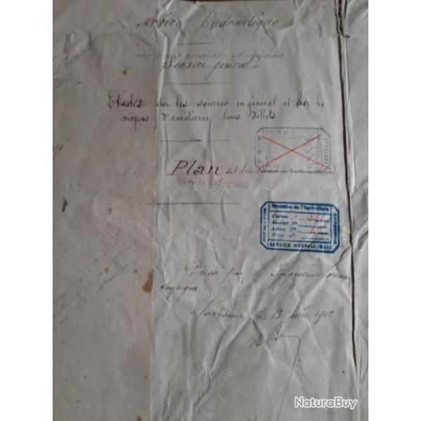 Carte de travail ancienne de la r�gion de B�ziers. 1902 , par un ing�nieur du service hydraulique