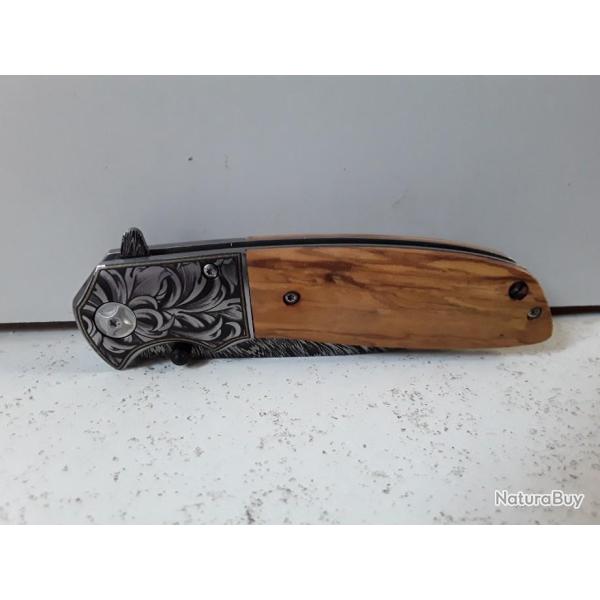 10048 COUTEAU PLIANT BOIS MOTIFS DECORATIF NEUF