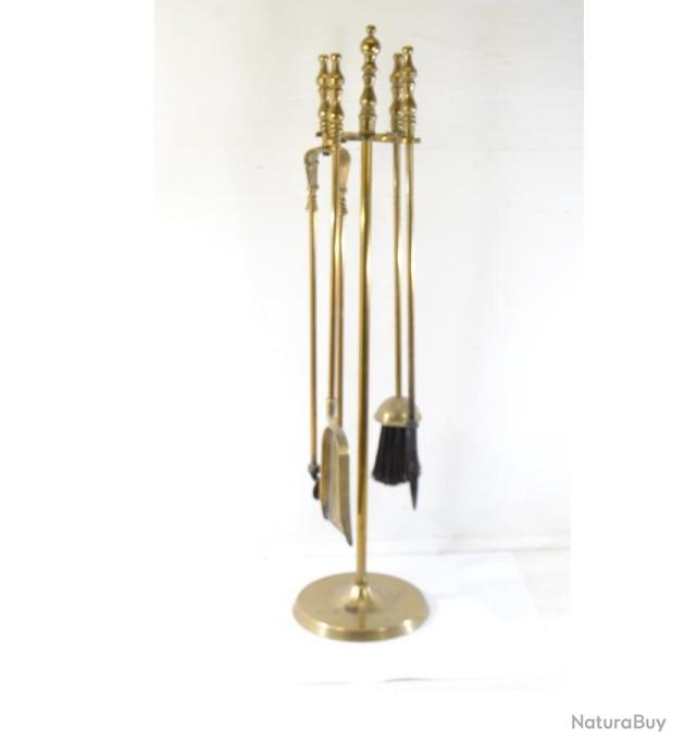 Sublime Serviteur de Cheminée antique en Laiton, Set Outils de