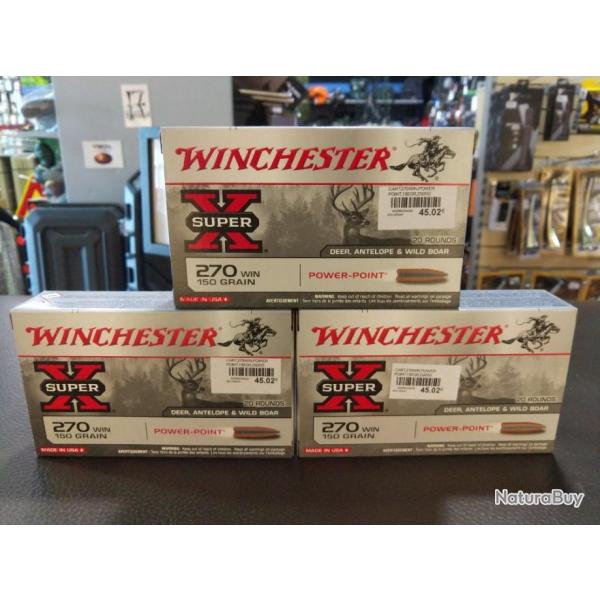 Lot de trois bo�tes de balles winchester super x PowerPoint calibre 270 win 150 grain