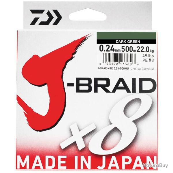 Tresse Daiwa J Braid X8 Vert 500m 22/100 17kg Vert