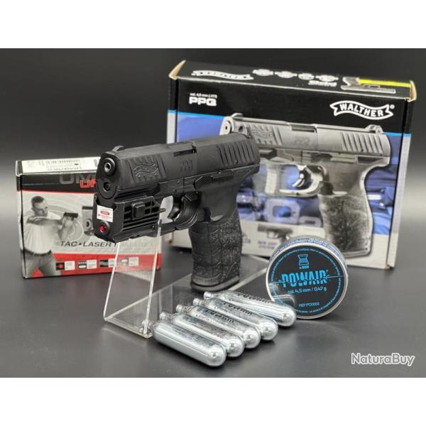 Pack pr�t � tirer Walther PPQ � plombs 4,5mm avec Laser / diabolo 4,5 mm propulsion CO2