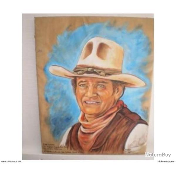Cadre peinture sur cuir "John WAYNE" import� des U.S.A.dans les ann�es '90 ! Collection !