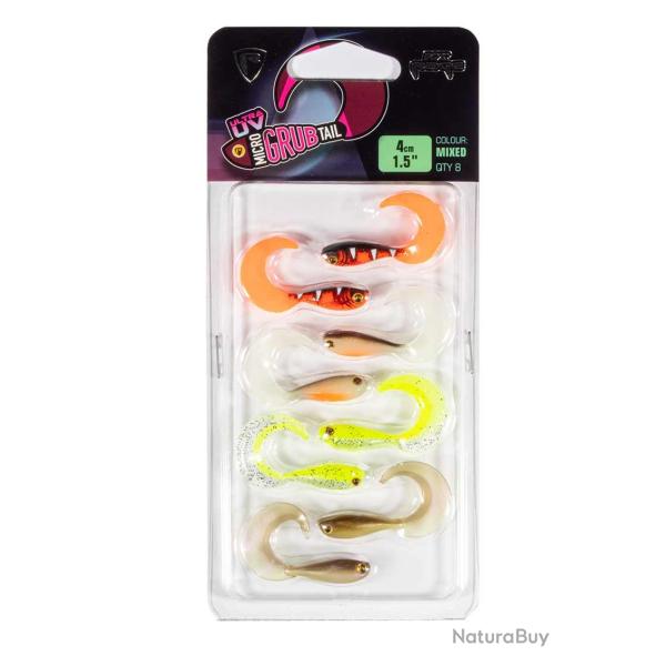 Leurre Souple Fox Rage Micro Grub 4cm UV Mixed Colour 4cm UV Red Wake, UV Hot Olive, UV Chartreuse A