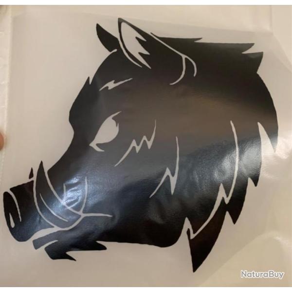 1x Autocollant sanglier 25 cm  d�co voiture camping car ou autres noir ou blanc zz