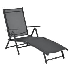 Transat bain de soleil inclinable 160&deg; bain de soleil avec accoudoirs 150 x 65 x 86 cm noir 03_0006