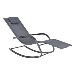 Transat bain de soleil chaise longue &agrave; bascule acier textile 147 x 63 x 89 cm gris fonc&eacute; 03_0006403