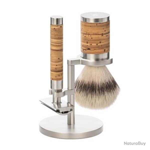 S31M95 Set de rasage Muhle Rocca 3 pices en synthtique argent et bouleau