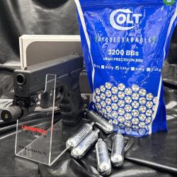 Nouveau - Pack Laser pr&ecirc;t &agrave; tirer - GLOCK 19 - Cal. BBs 6mm - Airsoft ( 3200 Billes + 5 Capsules de 
