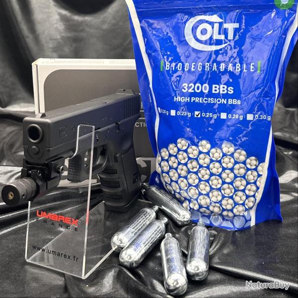 Nouveau - Pack Laser pr�t � tirer - GLOCK 19 - Cal. BBs 6mm - Airsoft ( 3200 Billes + 5 Capsules de 