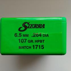 SIERRA ogives cal. 6.5 mm (.264) 107gr HPBT Match [1715] - Boite de 100