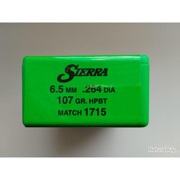 SIERRA ogives cal. 6.5 mm (.264) 107gr HPBT Match [1715] - Boite de 100