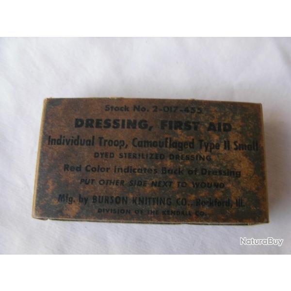 WW2/POSTWAR US PANSEMENT MILITAIRE AMRICAIN " FIRST AID TYPE 2 " M56 NEUF ET SES 2 EMBALLAGES CORE