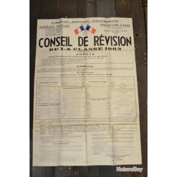Affiche authentique Conseil de r�vision ORAN classe 1963 / Guerre d' Alg�rie