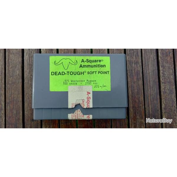17 cartouches en 375 Weatherby Magnum en 300g soft point de marque A.Square
