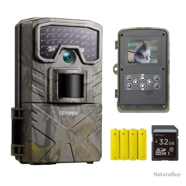 Camra de Chasse avec Carte 32G 20MP 1080P 4 Piles tanche Surveillance Active par le Mouvement