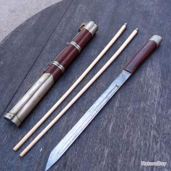 Splendide Set de Voyage Couteau et Baguettes Manche en Bois avec �tui en Bois et M�tal