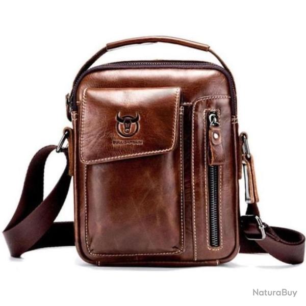 Sacoche Bandouli�re Cuir V�ritable Homme Avec Sangle R�glable marron