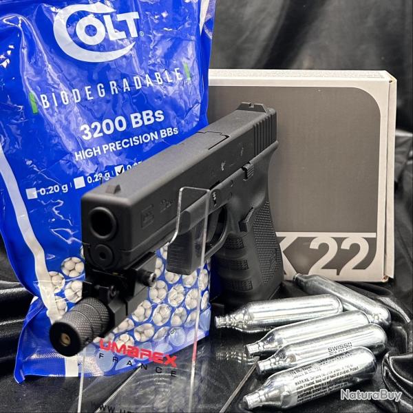 Nouveau - Pack LASER pr�t � tirer - GLOCK 22"GEN 4" - Cal. BBs 6mm - Airsoft (Laser+Billes+5 Capsule