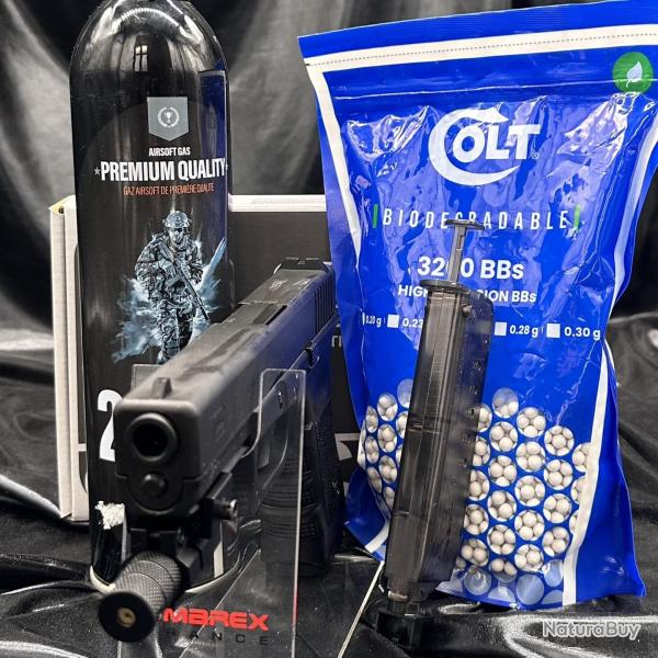 Pack "Laser Pr�t � Tirer" - GLOCK 17 Culasse Acier Frais� - Cal. BBs 6mm - Airsoft (Laser+Munitions+