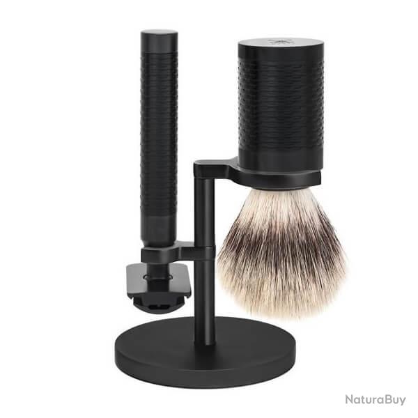 S31M96JET Set de rasage Muhle Rocca 3 pi�ces en synth�tique argent� tout noir