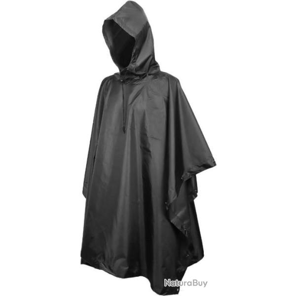 Poncho de Pluie Impermable  avec Capuche pour Randonne Ville Camping Voyage Cyclisme Noir