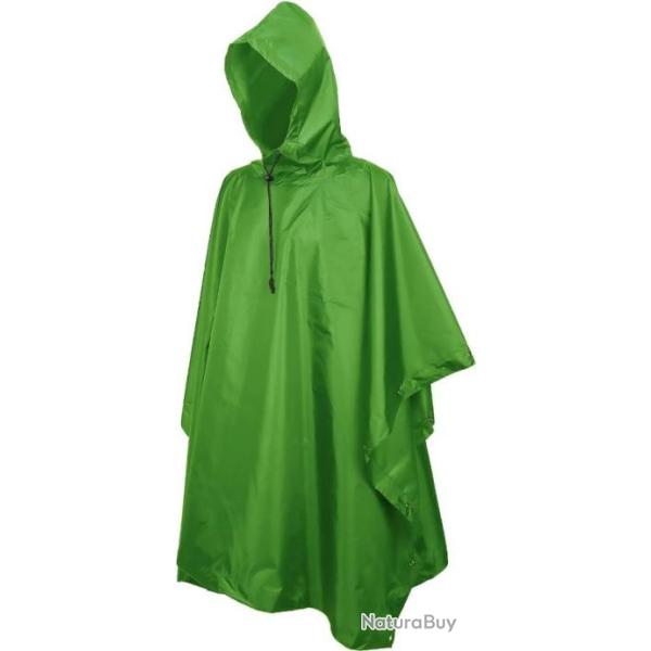 Poncho de Pluie Impermable avec Capuche pour Randonne Ville Camping Voyage Cyclisme Vert Gazon