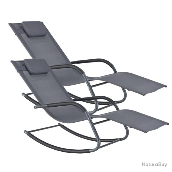 Lot de 2 bains de soleil � bascule acier textile gris fonc� 03_0006426