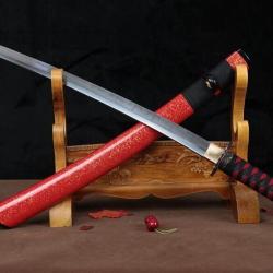 wakizashi T10 sabre japonais court rouge et noir avec hamon