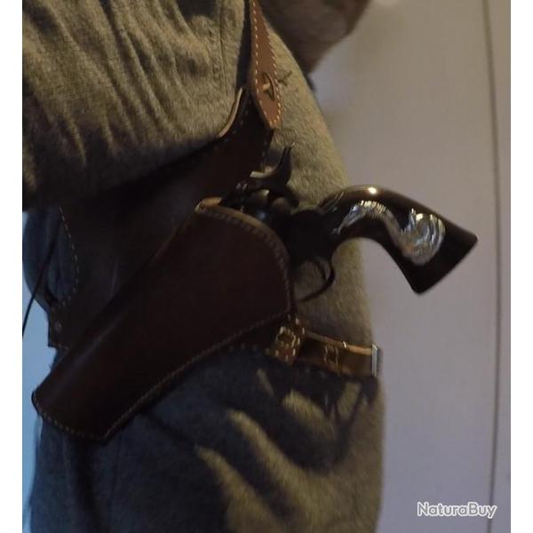 Holster Epaule pour GAUCHER Cuir MARRON pour Colt SAA 45/44/38 + NAVY 1851  + Remington 1858 etc.