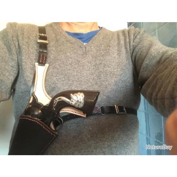 Holster Epaule pour GAUCHER Cuir NOIR pour Colt SAA 45/44/38 + NAVY 1851  + Remington 1858 etc.