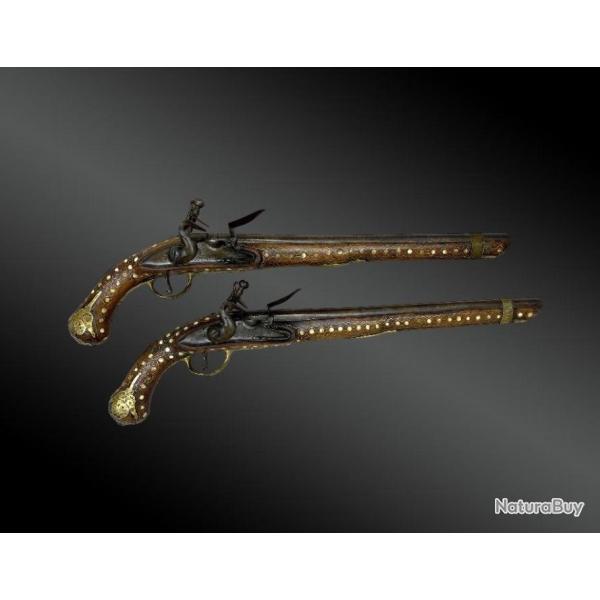 Paire De Pistolets  Silex Empire Ottoman Turquie XIXme
