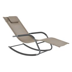 Transat bain de soleil chaise longue &agrave; bascule acier textile 147 x 63 x 89 cm beige 03_0006402