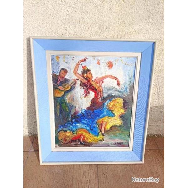 BELLE PEINTURE SUR TOLIE :   J.B RAOULT   "  LE FLAMENCO "   .  20 eme  SIECLE  .